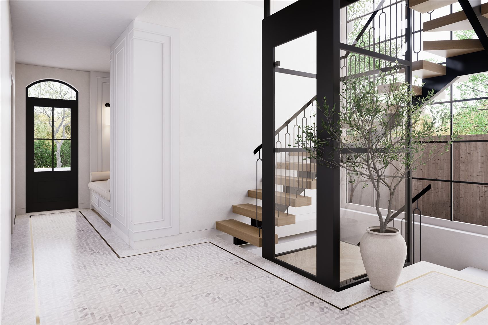 Bellevue Hill — floating staircase and glazed lift by STUDIO BELLE